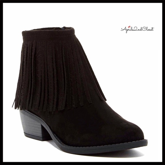 ❤️ANNA BLACK VEGAN SUEDE FRINGE ANKLE BOOTS - Picture 4 of 4